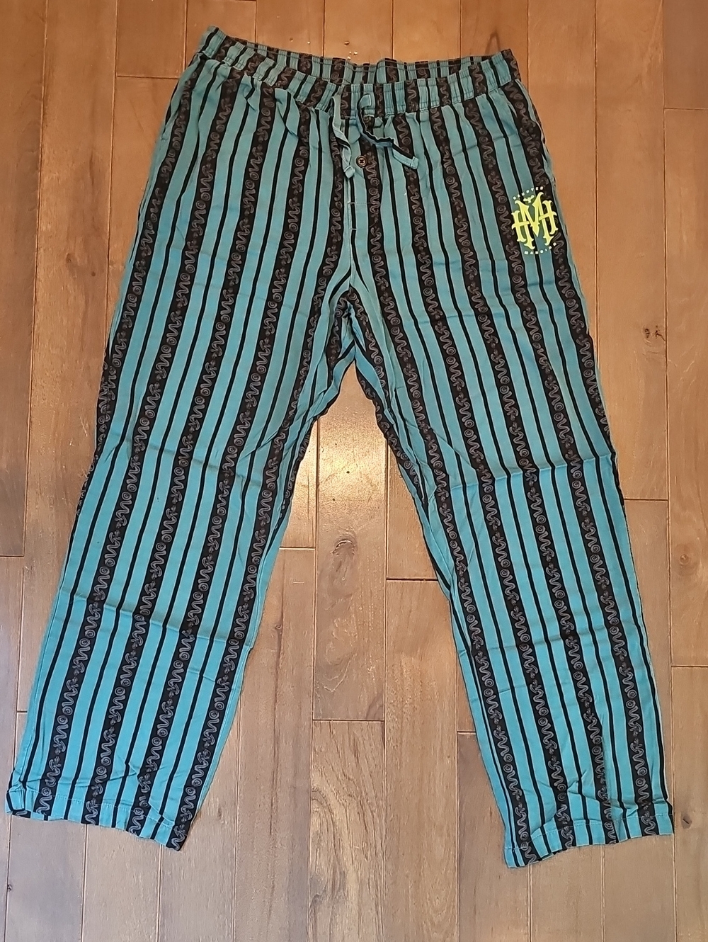 Disney Haunted Mansion Striped Teal and Black Pajama Pants, Large